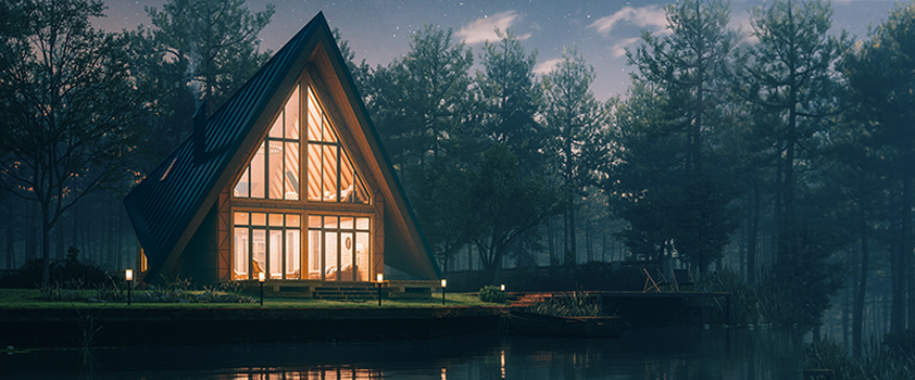 A-frame cottage on water image